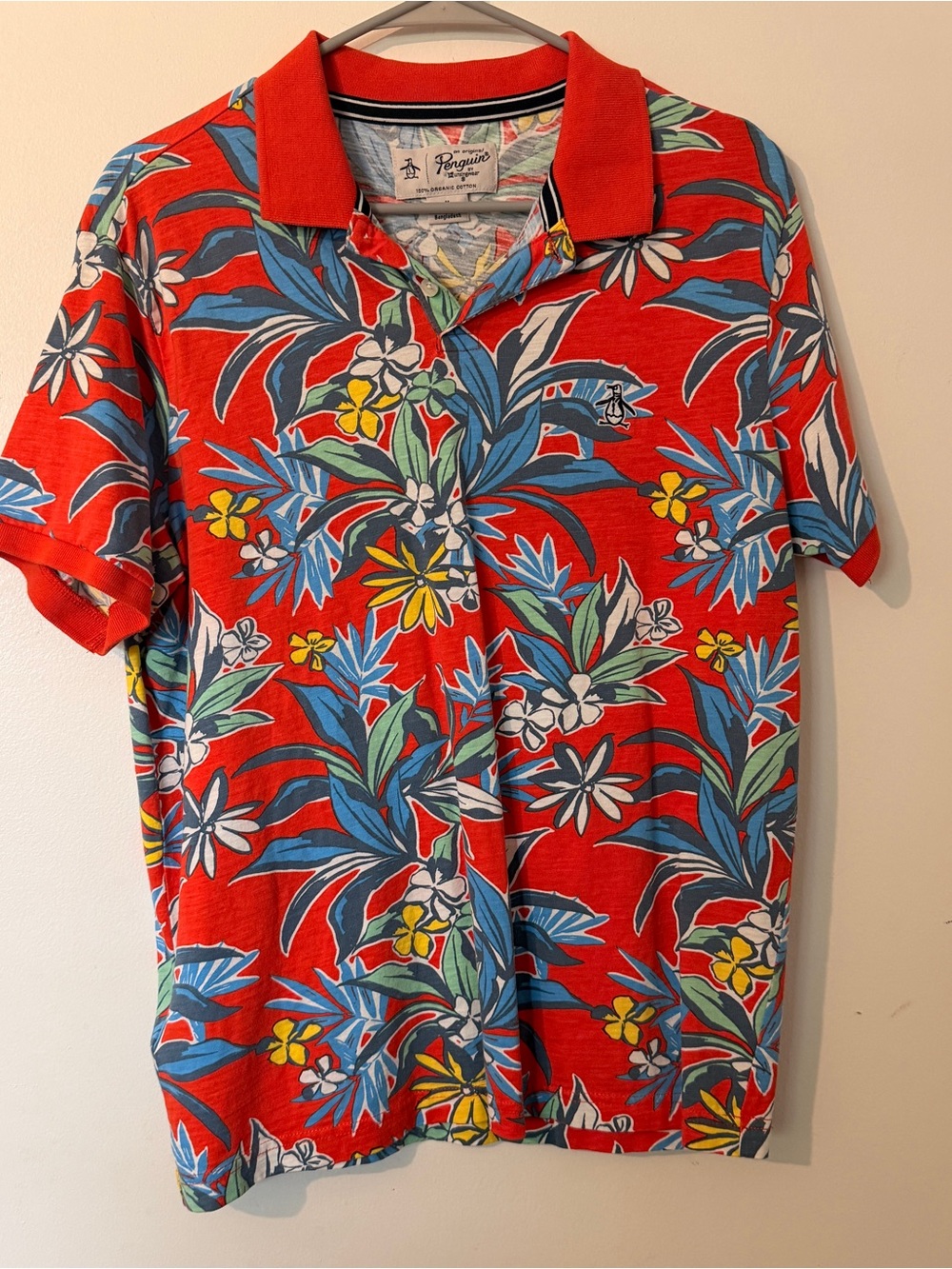 Original Penguin Floral Polo Shirt Size M Hawaiian Tropical Resortwear